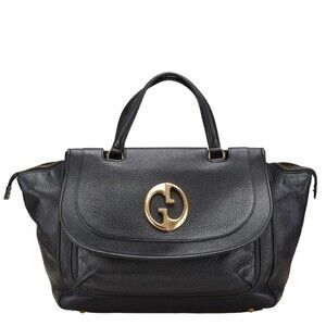 GUCCI Black Leather Boston Bag